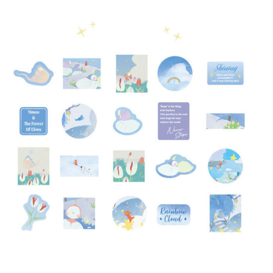 Изображение Blue - 1# Japanese Paper Fairy Forest DIY Scrapbook Stickers Decoration 10x8.5cm, 1 Set