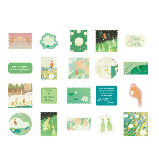 Изображение Green - 2# Japanese Paper Fairy Forest DIY Scrapbook Stickers Decoration 10x8.5cm, 1 Set