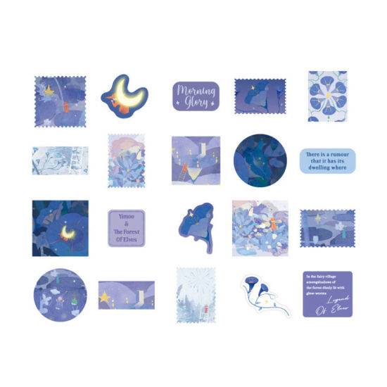 Изображение Blue Violet - 4# Japanese Paper Fairy Forest DIY Scrapbook Stickers Decoration 10x8.5cm, 1 Set