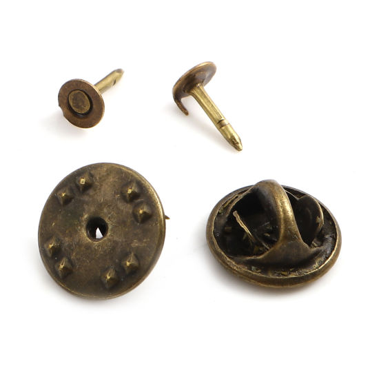 Picture of Brass Pin Brooches Findings Antique Bronze Round Cabochon Settings (Fits 4.5mm ) 11mm Dia. 8mm x 4.5mm, 50 Sets (2 Pcs/Set)                                                                                                                                   