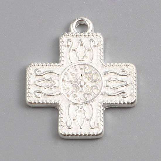 Immagine di Lega di Zinco Religione Charms Croce Argento Placcato Intagliato 21mm x 18mm , 20 Pz