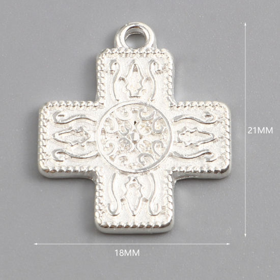 Immagine di Lega di Zinco Religione Charms Croce Argento Placcato Intagliato 21mm x 18mm , 20 Pz