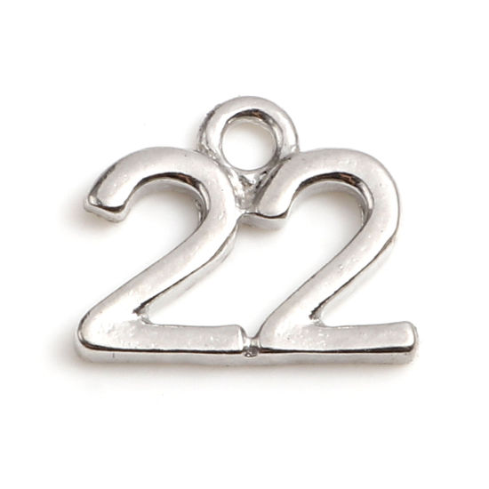 Immagine di Lega di Zinco Charms Numero Tono Argento Lettere " 22 " 14mm x 11mm , 20 Pz
