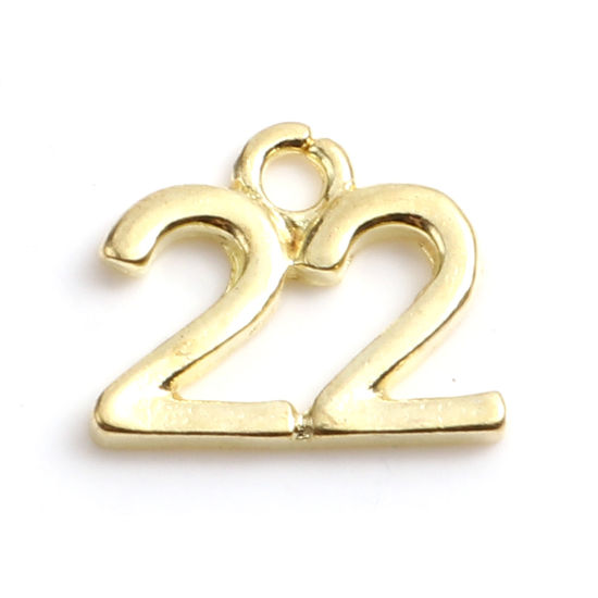 Immagine di Lega di Zinco Charms Numero Oro Placcato Lettere " 22 " 14mm x 11mm , 20 Pz