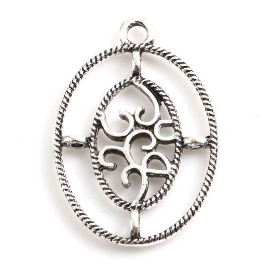 Bild von Zinklegierung Anhänger Oval Antiksilber Filigran 32mm x 22mm, 10 Stück