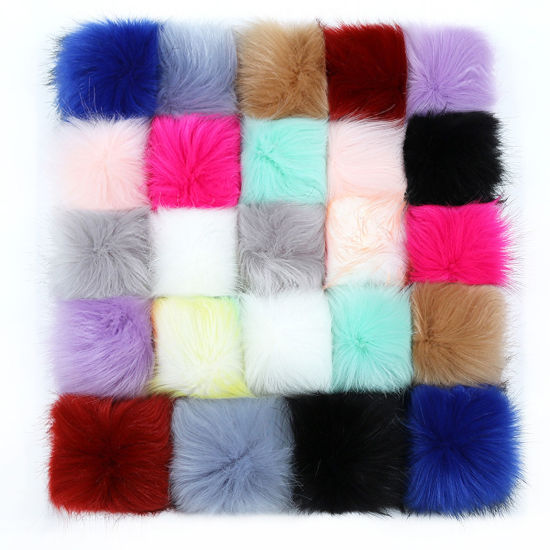 Imagen de Polyester & Acrylic Pom Pom Balls With Rubber Band Multicolor Round 10cm Dia., 1 Packet ( 24PCs/Packet)