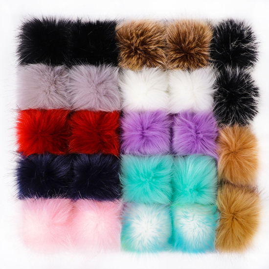 Bild von Polyester & Orlon Pompon Bommel Mit Druckknopf Bunt Rund 10cm Dia., 1 Packung （ 24 Stück/Paket)