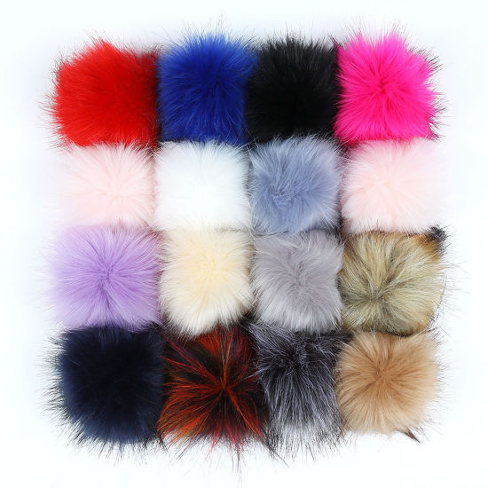 Bild von Polyester & Orlon Pompon Bommel Mit Gummiband Bunt Rund 8cm Dia., 1 Packung （ 16 Stück/Paket)