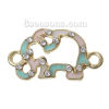 Picture of Zinc Metal Alloy Connectors Findings Elephant Animal Light Golden Clear Rhinestone Mint Green & Light Pink Enamel 20mm x 11mm, 5 PCs