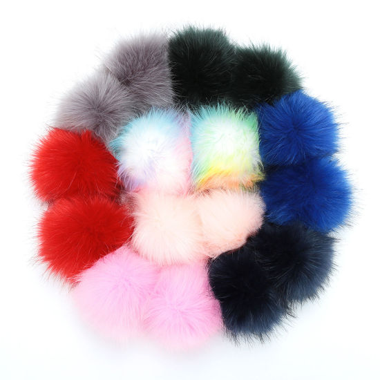 Imagen de Polyester & Acrylic Pom Pom Balls With Snap Button White Round 10cm Dia., 1 Packet ( 16PCs/Packet)