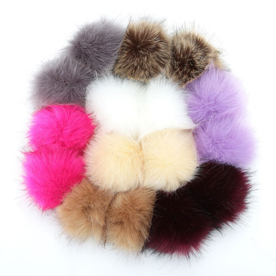 Imagen de Polyester & Acrylic Pom Pom Balls With Snap Button White Round 10cm Dia., 1 Packet ( 16PCs/Packet)