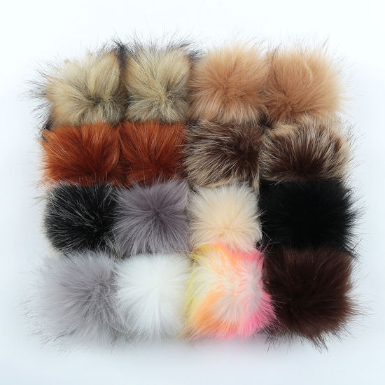Imagen de Polyester & Acrylic Pom Pom Balls With Snap Button White Round 10cm Dia., 1 Packet ( 16PCs/Packet)