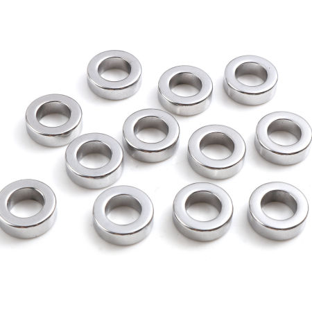 Bild von Hämatit Perlen Ring Silberfarben ca. 12mm D., Loch:ca. 7.1mm, 2 Stück