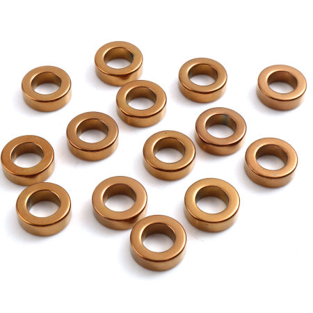 Bild von Hämatit Perlen Ring Goldenbraun ca. 12mm D., Loch:ca. 7.1mm, 2 Stück
