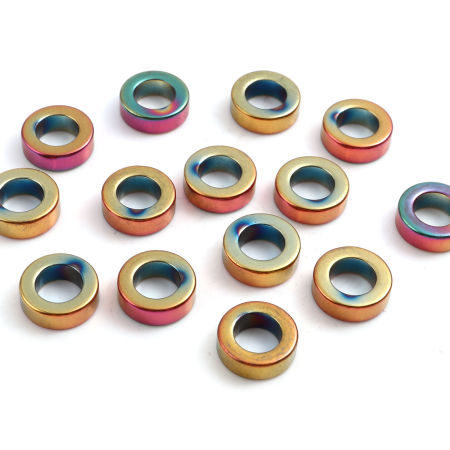 Bild von Hämatit Perlen Ring Bunt ca. 12mm D., Loch:ca. 7.1mm, 2 Stück