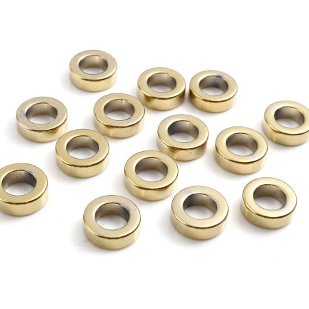 Bild von Hämatit Perlen Ring Golden ca. 14mm D., Loch:ca. 8.4mm, 2 Stück