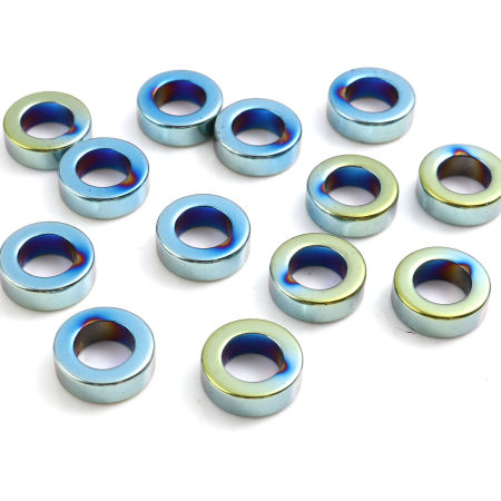 Bild von Hämatit Perlen Ring Blau & Grün ca. 14mm D., Loch:ca. 8.4mm, 2 Stück