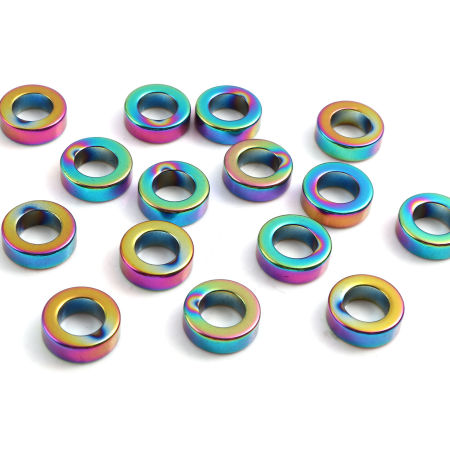 Bild von Hämatit Perlen Ring Bunt ca. 14mm D., Loch:ca. 8.4mm, 2 Stück