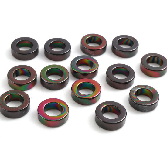 Image de Perles en Hématite Annulaire Multicolore Env. 14mm Dia, Trou: env. 8.4mm, 2 Pcs
