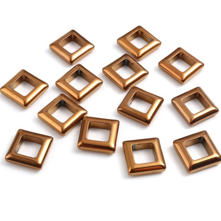 Bild von Hämatit Perlen Quadrat Goldenbraun ca. 14mm x 14mm, Loch:ca. 8mm, 2 Stück