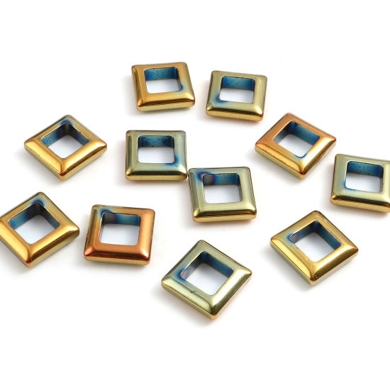 Picture of Hematite Beads Square Blue & Golden About 14mm x 14mm, Hole: Approx 8mm, 2 PCs