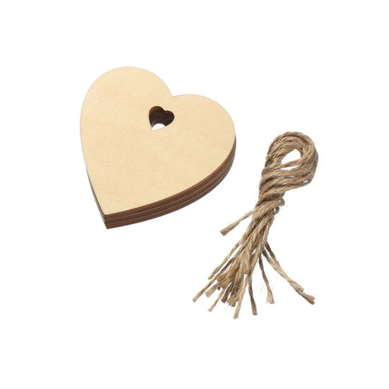 Picture of Wood Hanging Decoration Natural Heart 8cm x 8cm, 1 Set