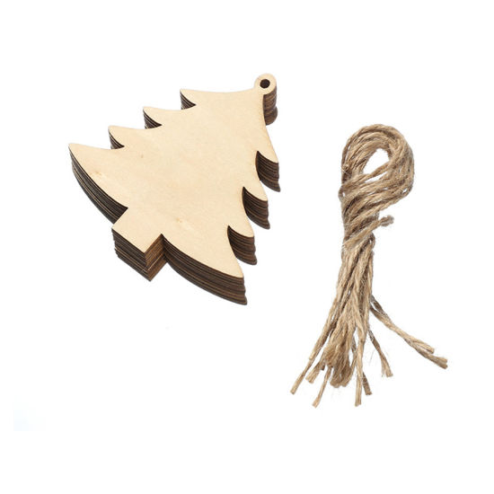 Picture of Wood Hanging Decoration Natural Christmas Tree 8cm x 8cm, 1 Set