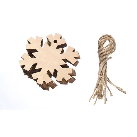 Picture of Wood Hanging Decoration Natural Christmas Snowflake 8cm x 8cm, 1 Set