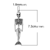 Picture of Zinc Metal Alloy Pendants Skull Mermaid Skeleton Antique Silver Color Halloween Skull Carved 73mm(2 7/8") x 18mm( 6/8"), 3 PCs