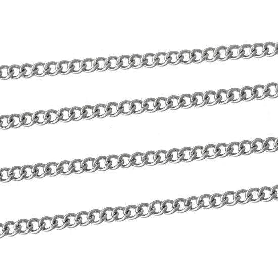 Picture of 304 Stainless Steel Soldered Link Curb Chain Findings Silver Tone 2.5x2mm(1/8"x1/8"), 1 M