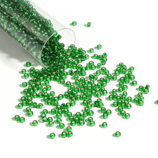 Image de Perles de Rocailles en Verre Rond Vert Foncé Env. 2mm Dia., Trou: Env. 0.6mm, 1 Bouteille