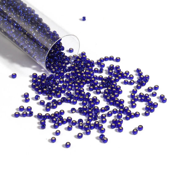 Image de Perles de Rocailles en Verre Rond Bleu Foncé Env. 2mm Dia., Trou: Env. 0.6mm, 1 Bouteille