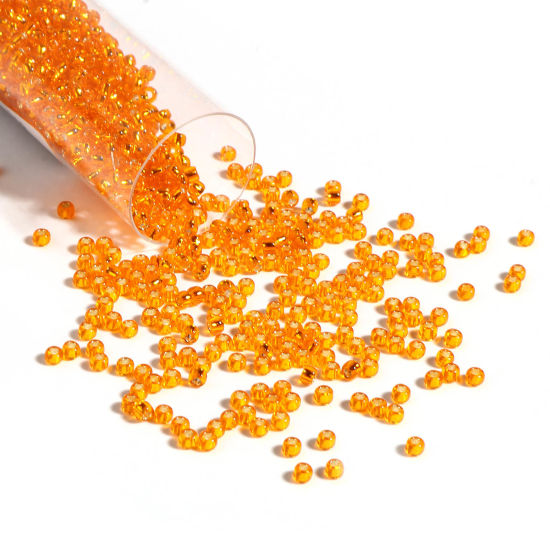 Image de Perles de Rocailles en Verre Rond Orange Env. 2mm Dia., Trou: Env. 0.6mm, 1 Bouteille