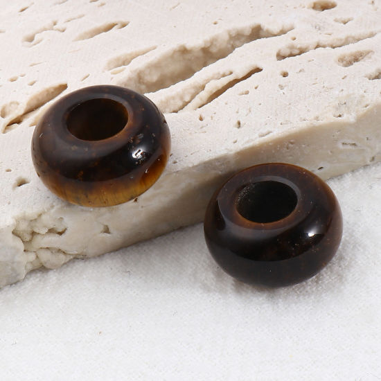 Picture of (Grade A) Tiger's Eyes ( Natural ) Large Hole Charm Beads Round Brown About 14mm Dia., Hole: Approx 5.6mm, 2 PCs