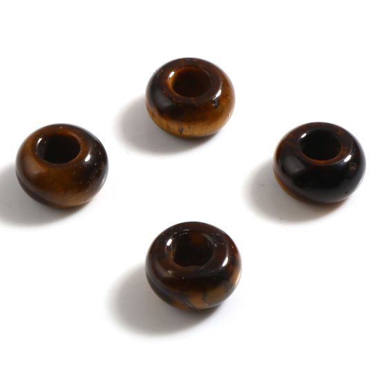 Picture of (Grade A) Tiger's Eyes ( Natural ) Large Hole Charm Beads Round Brown About 14mm Dia., Hole: Approx 5.6mm, 2 PCs