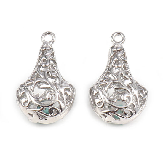 Image de Breloques en Laiton Eventail Plaqué Platine Véritable 18K Fleurs Creuses 23mm x 14mm, 2 Pcs