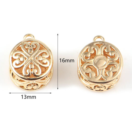 Bild von Messing Charms Rund 18K Echtgold plattiert Blumen 16mm x 13mm, 2 Stück