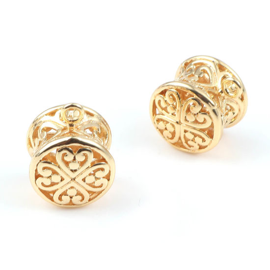 Bild von Messing Charms Rund 18K Echtgold plattiert Blumen 16mm x 13mm, 2 Stück