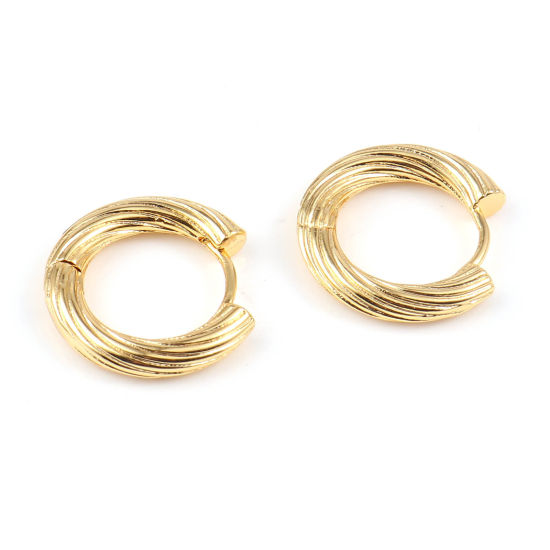Изображение Латунь Хооп серьги 18K настоящее золото с покрытием Кольцо С Полосами 18мм диаметр., (20 калибров), 2 ШТ