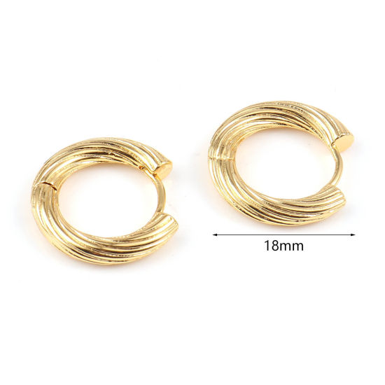 Изображение Латунь Хооп серьги 18K настоящее золото с покрытием Кольцо С Полосами 18мм диаметр., (20 калибров), 2 ШТ