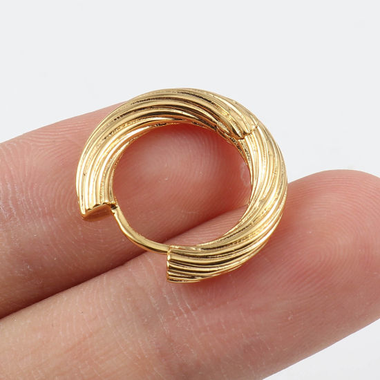 Изображение Латунь Хооп серьги 18K настоящее золото с покрытием Кольцо С Полосами 18мм диаметр., (20 калибров), 2 ШТ