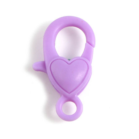 Bild von ABS Plastik Karabinerverschluss Herz Lila 22mm x 13mm, 30 Stück