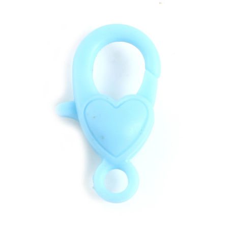 Bild von ABS Plastik Karabinerverschluss Herz Hellblau 22mm x 13mm, 30 Stück