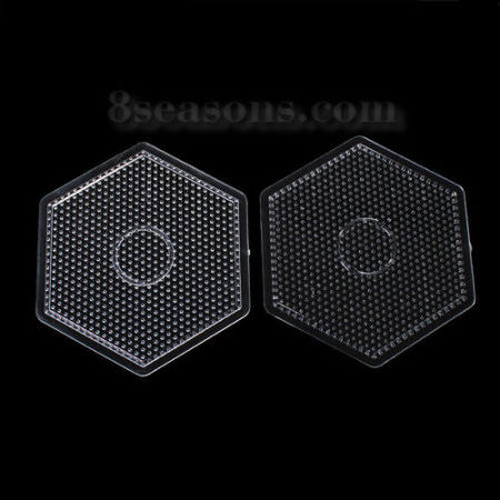 Bild von ABS Plastik Bügelperlen Stiftplatte für DIY Kind Joy Kreativ Hexagon Transparent 16.3cm x 14.3cm, 1 Platte
