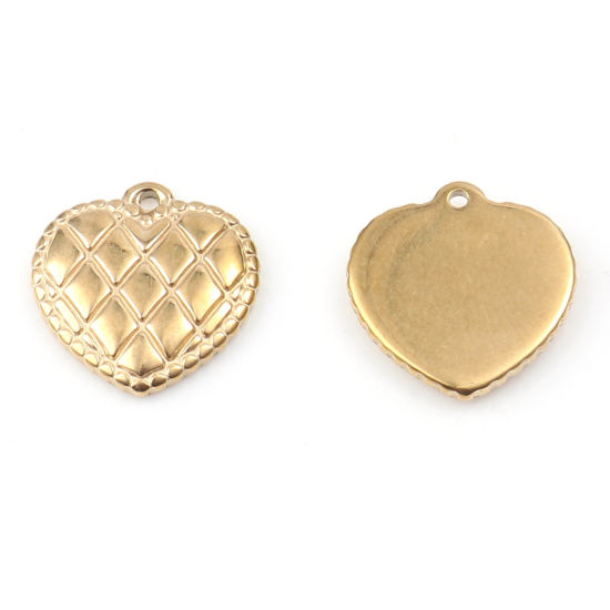 Immagine di 201 Acciaio Inossidabile San Valentino Charms Cuore Oro Placcato Striscia 15mm x 14.5mm, 1 Pz