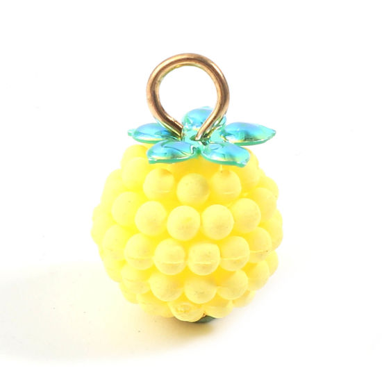 Picture of Resin Charms Raspberry Fruit Gold Plated Yellow 18mm x 12mm, 20 PCs