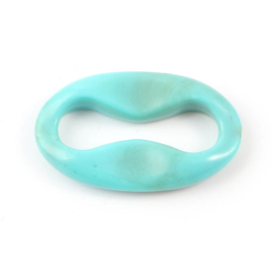 Image de Perles en Acrylique Ovale Bleu-Vert Symbole"Infini" Imitation Turquoise 35mm x 22mm, Trou: env. 26.5mmx3.7mm, 50 Pcs