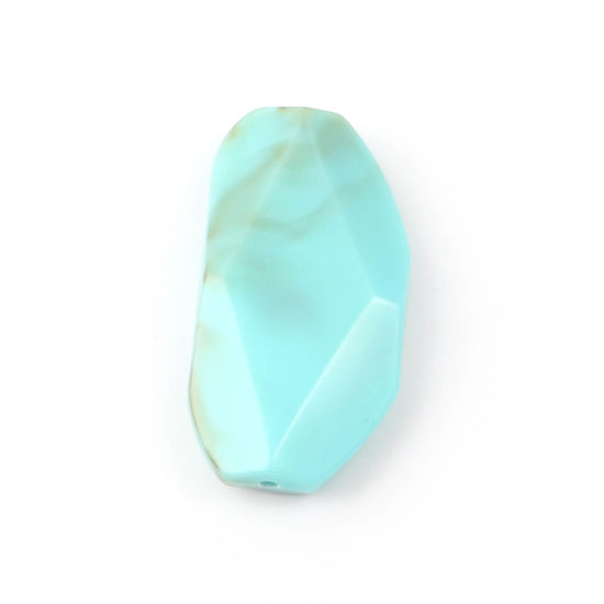 Image de Perles en Acrylique Polygone Bleu-Vert Imitation Turquoise 31mm x 16mm, Trou: env. 1.6mm, 100 Pcs