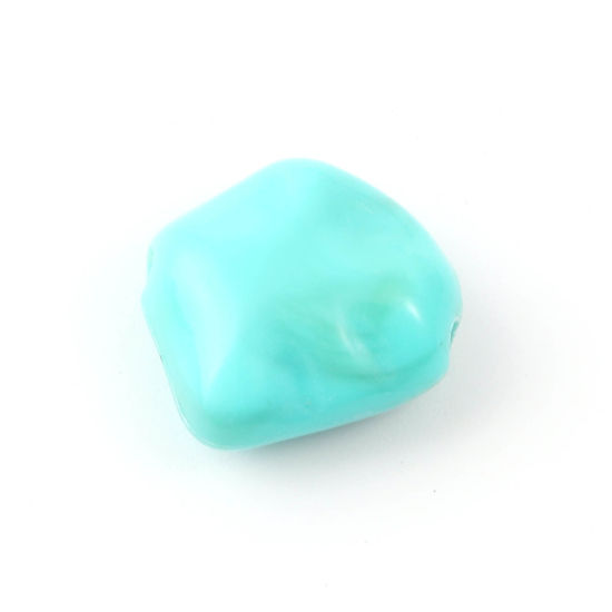 Image de Perles en Acrylique Irrégulier Bleu-Vert Imitation Turquoise 15mm x 14mm, Trou: env. 2mm, 100 Pcs
