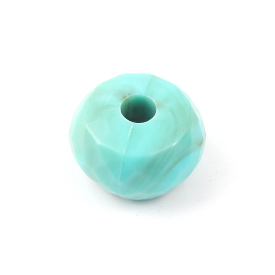 Image de Perles en Acrylique Rond Bleu-Vert à Facettes Imitation Turquoise Env. 15mm Dia, Trou: env. 3.9mm, 50 Pcs